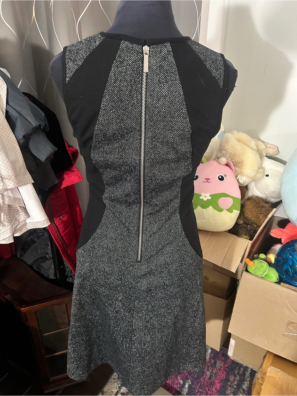 Sleeveless MK Herringbone Fit & Flare Dress - Picture 2 of 5